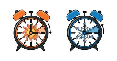 reloj con Dom y copo de nieve cambio a verano y invierno hora vector