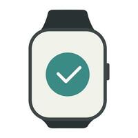 Smart watch with black belt with approve payment icon. Vector illustration