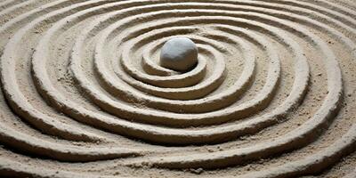 AI generated Generative AI, Zen garden with sand and stones, hypnotic simple illustration, calm relax and meditation concept photo