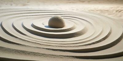 AI generated Generative AI, Zen garden with sand and stones, hypnotic simple illustration, calm relax and meditation concept photo