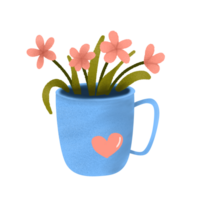 Blue cup with flowers on png transparant background