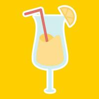 Cocktail flat icon on a yellow background. Vector illustration.