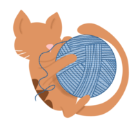 Cat play with yarn ball on png transparant background
