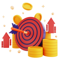 3d icon target with money isolated on the transparent background png