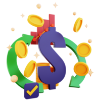 3d icon cash flow with money up isolated on the transparent background png