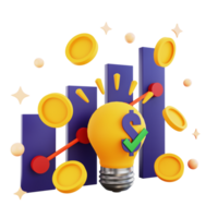 3d icoon lamp idee met geld en bar tabel geïsoleerd Aan de transparant achtergrond png