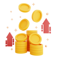 3d icon coin money with arrow up isolated on the transparent background png