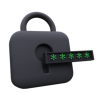 unique 3d locked padlock password black lock icon rendering .Trendy and modern in 3d style. png