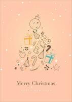 Merry Christmas and happy New Year invitation card with Christmas tree vector