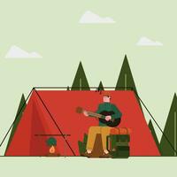 man camping on forrest vector