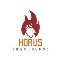 logo diseño de horus barbacoa y largo plano logo diseño concepto vector ilustración.