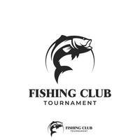 Fishing club Logo design with creative angler and jumping fish. vector