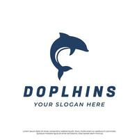 Dolphin Logo template design. Dolphins jump on the waves of the sea or beach with a creative idea. vector