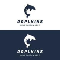 Dolphin Logo template design. Dolphins jump on the waves of the sea or beach with a creative idea. vector