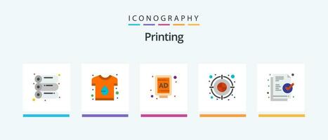 Printing Flat 5 Icon Pack Including ready. document. ad. dartboard. color fill. Creative Icons Design vector