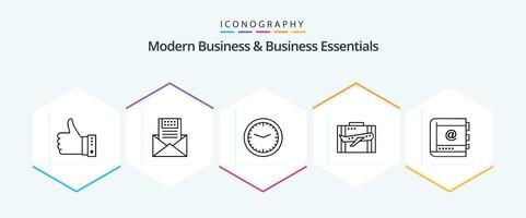 Modern Business And Business Essentials 25 Line icon pack including wall. office. communication. clock. mail vector