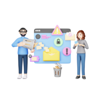 3d personaggio illustrazione eliminazione spam e-mail - digitale vita privata nel azione png