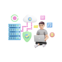 nube almacenamiento seguridad 3d personaje ilustración - salvaguardar tu datos en el digital años png