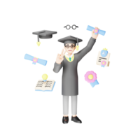 3D Character Illustration of Graduate Student with Diploma - Graduation Concept png