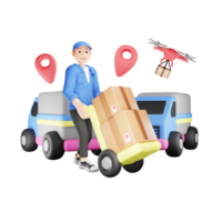 Fast and Reliable Delivery Service - 3D Illustration of Delivery Man and Truck png