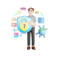 global datos seguridad 3d personaje ilustración - salvaguardar tu digital mundo png