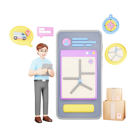 Man Tracking Delivery Location via Mobile App - 3D Character Illustration for Online Shopping png