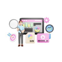 seo analytique 3d personnage illustration - stimulant en ligne affaires avec axé sur les données connaissances png