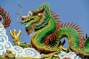 a colorful dragon statue on top of a building photo