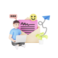 Digital Communication Concept - 3D Character Illustration for Emailing png