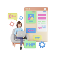 Female Programmer Developing Website 3D Character Illustration - Coding and Web Development png