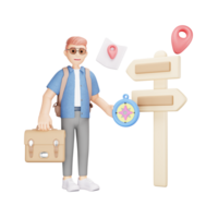 Exploring Travel Directions and Adventure Mapping - 3D Character Illustration png