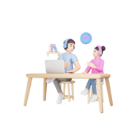 Young Man and Woman in 3D Cartoon Discussing Ideas - Teamwork Concept png