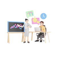 3D Character Illustration - Business Analytics Meeting and Data Analysis png