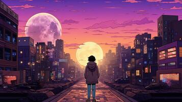 AI generated A girl looking out into the clouds. Anime style AI Generative photo