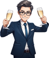 AI generated anime character holding  glasses of champagne png