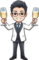AI generated anime character holding  glasses of champagne png