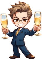 AI generated anime character holding  glasses of champagne png