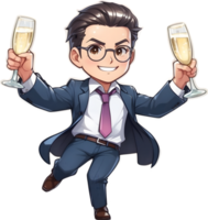 AI generated a cartoon characters holding  glasses of champagne png