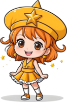 ai généré dessin animé fille avec d'or étoile chapeau ai généré png