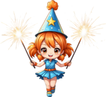 AI generated a girl cartoon witch holding a sparkler ai generated png