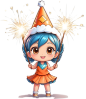 AI generated a girl cartoon witch holding a sparkler ai generated png