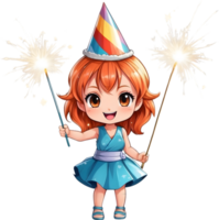 AI generated a girl cartoon witch holding a sparkler ai generated png