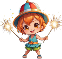 AI generated a girl cartoon witch holding a sparkler ai generated png