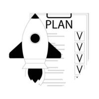 Plan checklist for launch startup. Rocket up line linear icon. Vector illustration