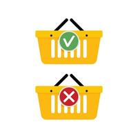 Add purchase in basket and delete icons. Online supermarket cart purchase element, illustration vector