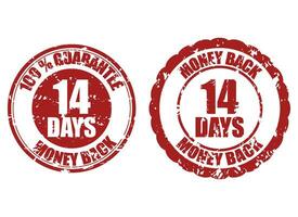 Money back guarantee 14 days rubber stamp. Fourteen days repay, riskfree refund, return money illustration vector