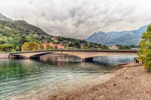 View over John Fitzgerald Kennedy Bridge in central Lecco, Italy photo