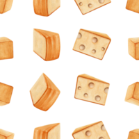 Seamless pattern with pieces of cheese facing different directions. Hand drawn watercolor illustration isolated on transparent background. Textile, fabric, tea tower, wallpaper, card design element. png