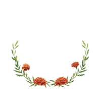 krans med ringblomma blommor och grön löv. vattenfärg illustration isolerat på transparent bakgrund. blommig ram för kort och inbjudningar. png