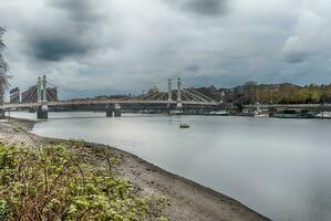 View of river Thames and Albert Bridge, London, England, UK photo